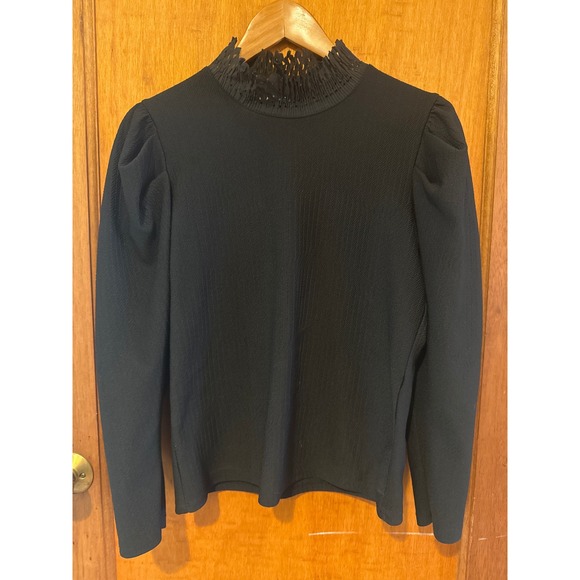 Zara shirt Medium black puff sleeve lace high mock neck whimsigoth Victorian - Picture 2 of 10